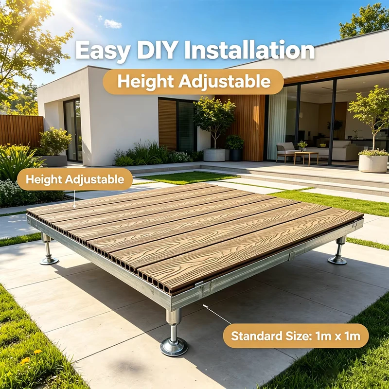 High Quality 3D Embossed Waterproof Anti Slip WPC Decking Modular Tile Prefab WPC Deck for Patio Balcony