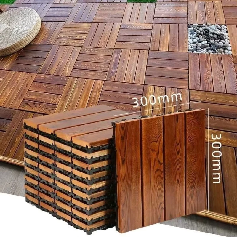 High Quality Oil Coated Natural Solid Wooden Deck Easy Install Wood Interlocking Deck Tiles for Outdoor Indoor Floor