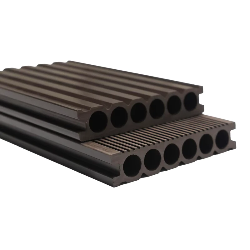 Hollow WPC Square Anti-Slip Waterproof Interlocking Decking Board with Fluted Design and Wood Grain for Outdoor Flooring