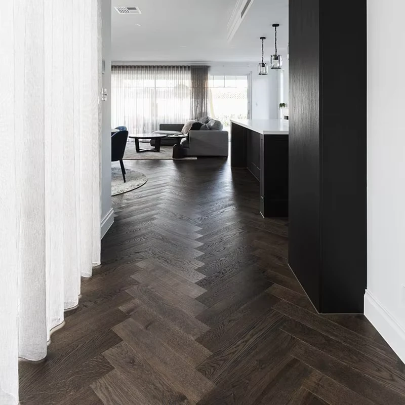 Industrial Textured Brushed Surface Grey Herringbone European Style Hardwood Flooring Timber Flooring