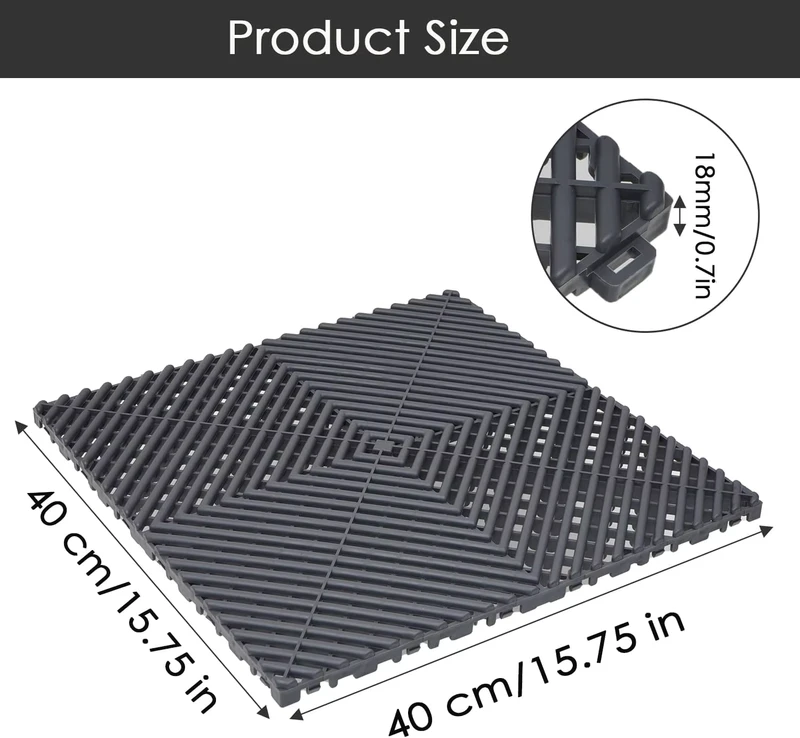 Interlocking Floor Tile PP Garage Floor Mats 40 X 40 cm Modular Anti Scratch Drainage Mat for Garage Workshop Warehouse Wet