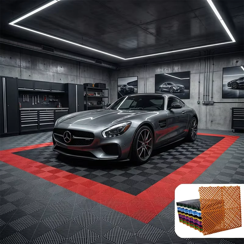 Interlocking Modular Garage Floor Tiles Plastic Vinyl Flooring for Garages Easy to Install Interlocking Garage Tiles