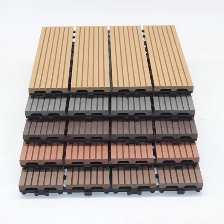 Interlocking Square Contemporary Deck Tiles Plastic Base Outdoor Waterproof Dual Lock WPC Wood Plastic Flooring for Garden