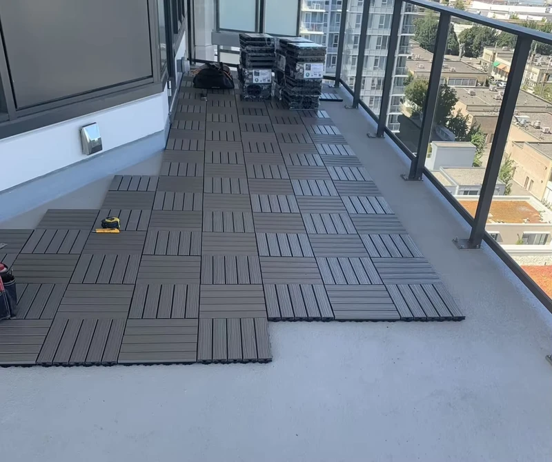 Interlocking WPC Deck Floor Tiles Self install Outdoor Plastic Flooring Anti slip Waterproof Garden Balcony Courtyard Renovation