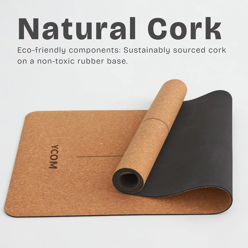 Laser Engraved Logo Cork Yoga Mat Natural Rubber Thickened Non Slip Specialized Aerobics and Dynamic Fitness Training Pad