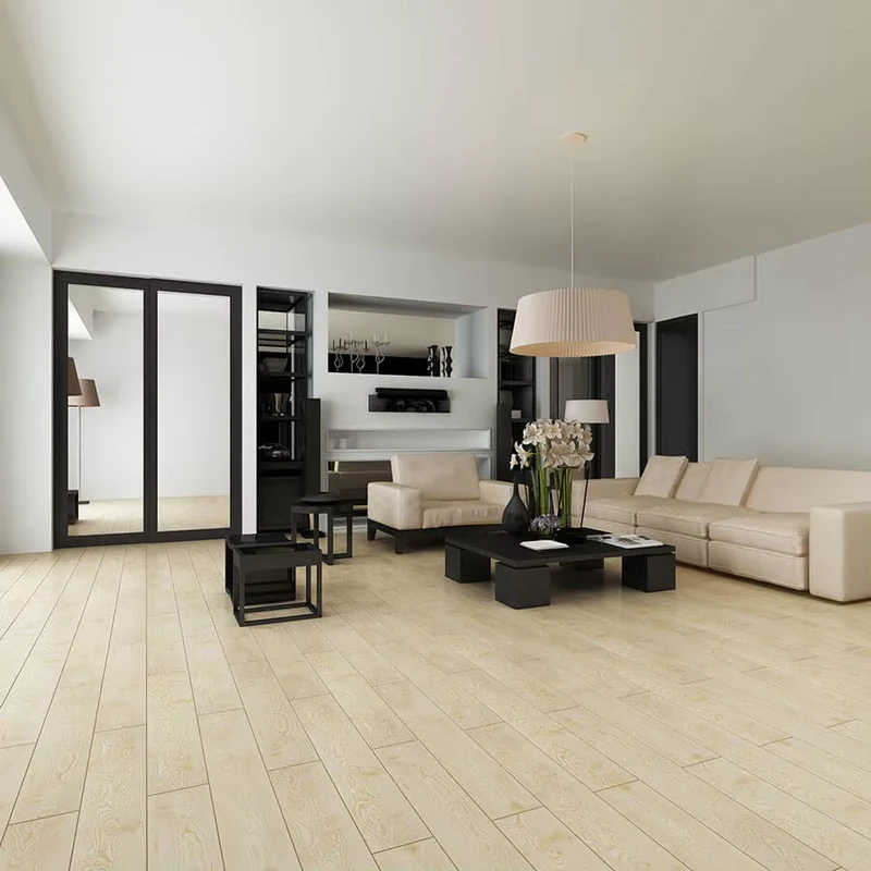 Light Beige HDF Waterproof Laminate Flooring Durable Smooth Moisture Proof Stylish for Living Rooms Bathrooms Modern Spaces