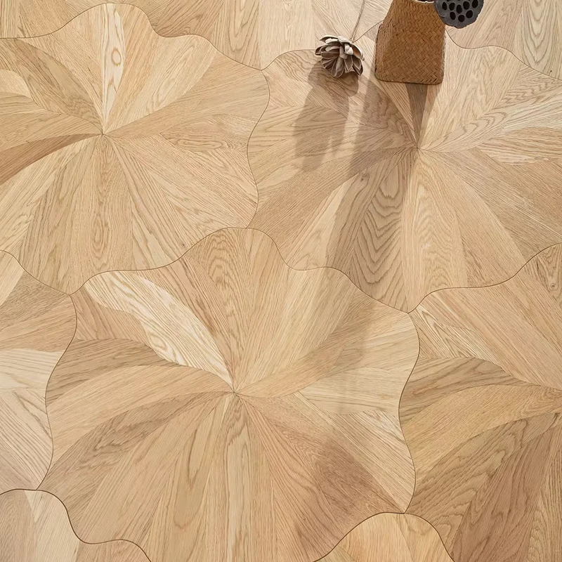 Lotus Leaf Shape Floor Tiles Oak Wood Three Layer Laminated Flooring