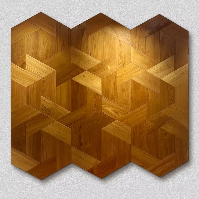 Luxury 18mm Multilayer Hexagon Oak Parquet Flooring Customizable Thick Waterproof Engineered Oak Flooring for Living Rooms