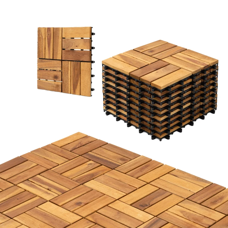 Modern 18mm Thick WPC Outdoor Balcony Flooring Interlocking Wood Grain Anti-Slip PVC Wood Bamboo Plastic for Indoor Garden