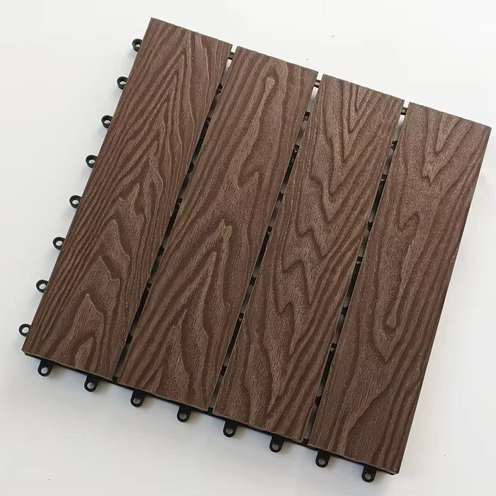 Modern 22 mm WPC DIY Decking Floor Tiles Anti Slip Interlocking Design Brushed Wood Grain for Outdoor Garden Waterproof Feature