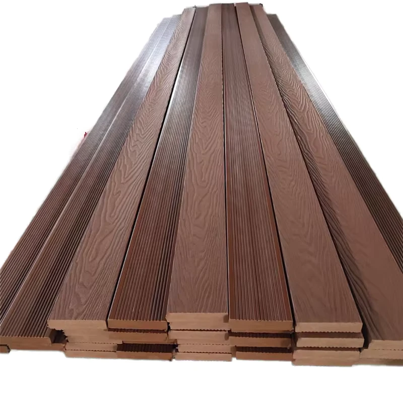 Modern 3D Solid WPC Composite Outdoor Decking Teak Material Wood Grain Surface Smooth Brushed Anti Slip Garden Exterior Decking