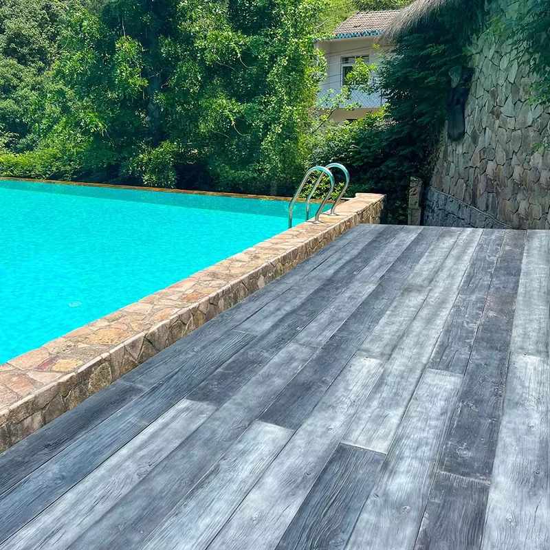 Modern 3D Wood Grain Texture PU Composite Decking Solid Flooring Decking Anti Slip