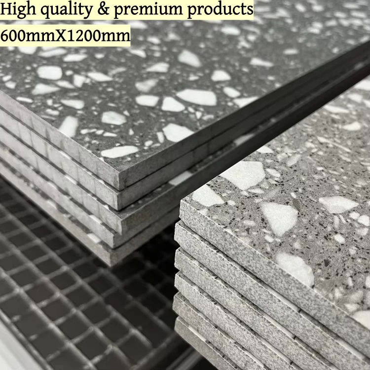 Modern 600x1200mm Full Body Terrazzo Porcelain Tiles Grey Matt Finish Non slip Floor and Wall Tiles for Commercial Showroom