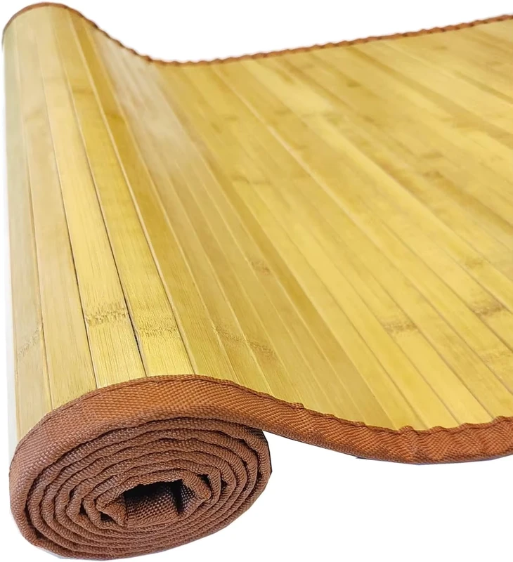 Modern Bamboo Area Rug Non Slip Roll Runner 118X23.6inches Washable Low Pile Floor Mat for Living Room Kitchen Outdoor Use
