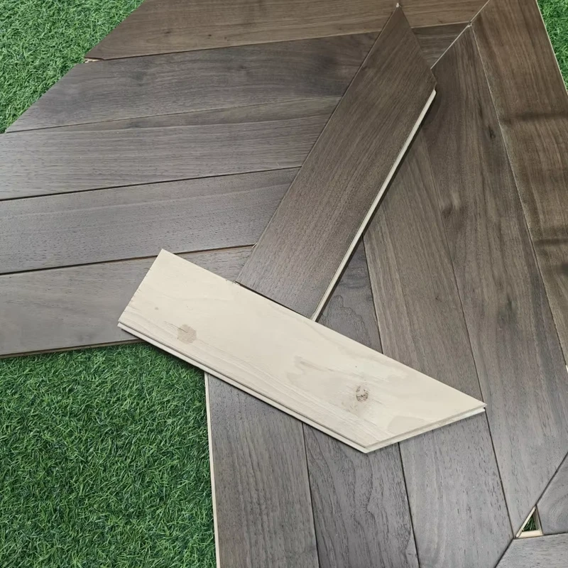 Modern Chevron Parquet Glossy American Black Walnut Engineered Wood Flooring UV Lacquered for Bedroom Dining
