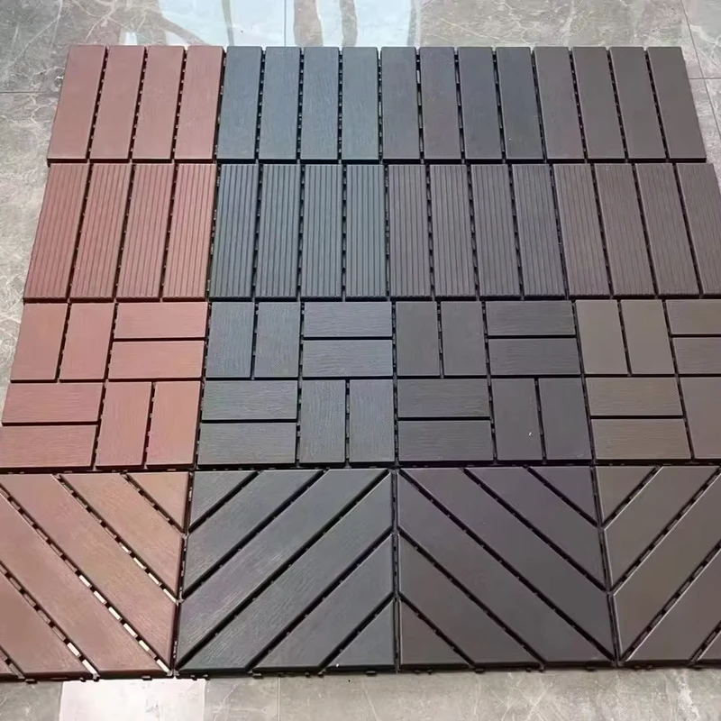 Modern DIY Interlocking WPC Decking 300x300mm Square Brushed Wood Grain Waterproof Eco Friendly Fireproof Moisture Outdoor Park
