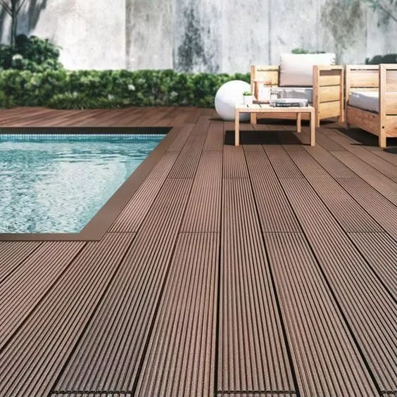 Modern Style Anti Slip WPC Decking Waterproof Composite Wood for Outdoor Gardens Courtyards Parks Wood Grain Surface Brushed
