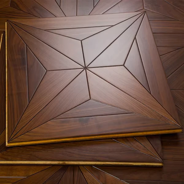 Modern Style Walnut Art Parquet Flooring Level E0 15mm Multilayer Engineered Wood Indoor Use Living Room Bathroom Smooth Finish