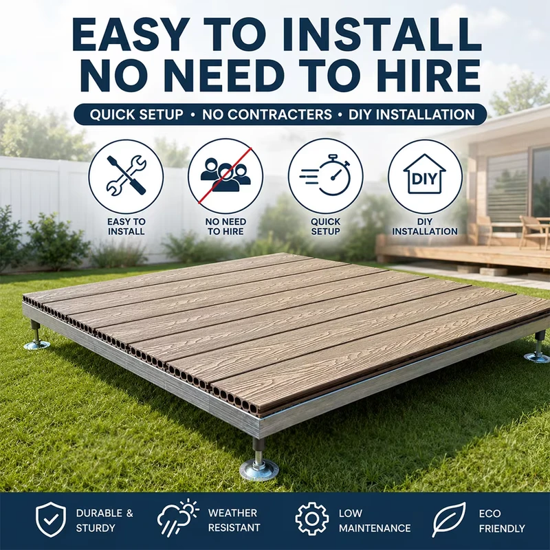 Modular Interlocking System Easy Install DIY Friendly WPC Decking Board Prefab WPC Deck for Terrace