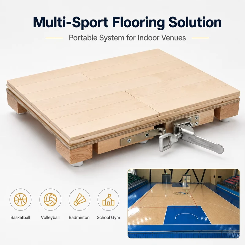 Multi-purpose School Gym Training Multi-sport Hall Basketball Court Acoustic Silent Interlocking Hardwood Flooring Eco-Friendly