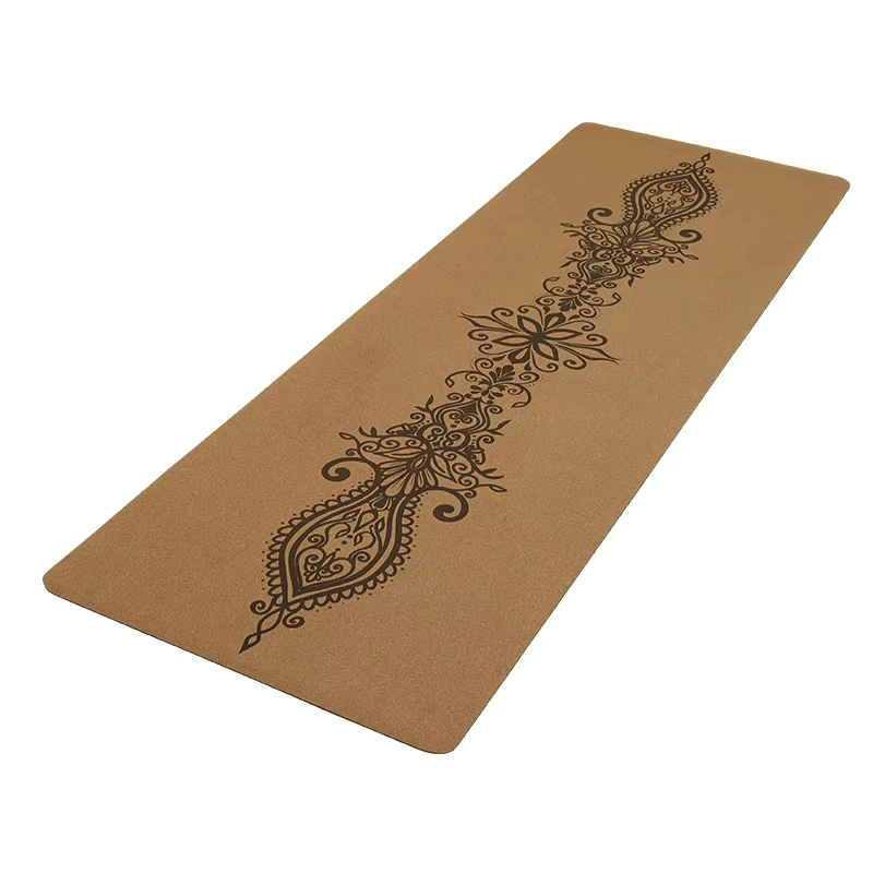 Natural Cork Rubber Yoga Mat 5mm Thick Non Slip with Alignment Line Eco Friendly for Home Gym Pilates