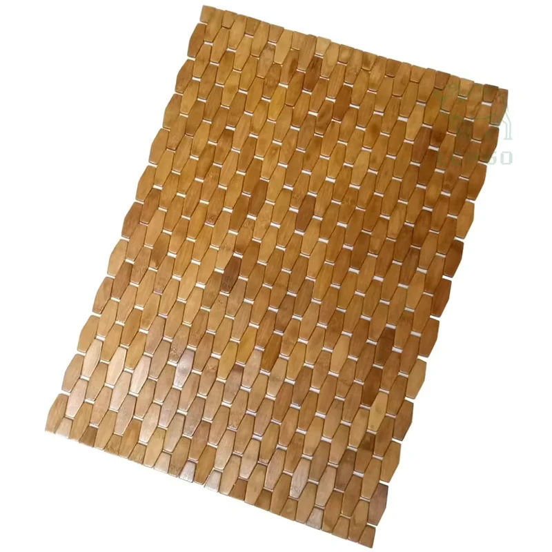 Natural Solid Modern Bamboo Wooden Floor Mat Bathroom Easy to Clean Long Large Bath Rugs with Non Slip Accessories