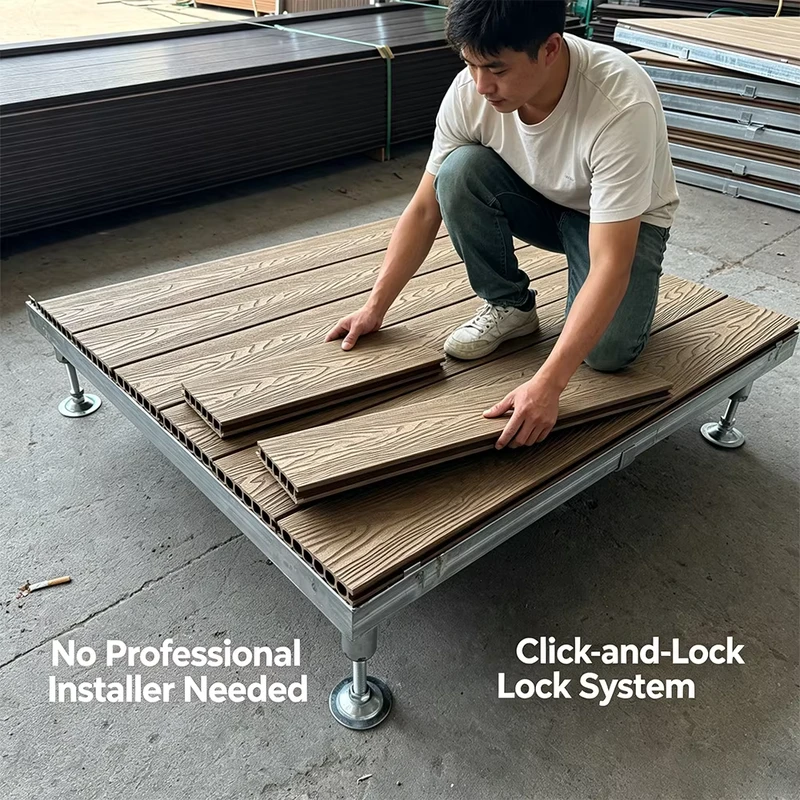 No Gap Dual Lock System Moisture Proof Anti Rust WPC Decking Outdoor Plank Prefab WPC Deck for Terrace
