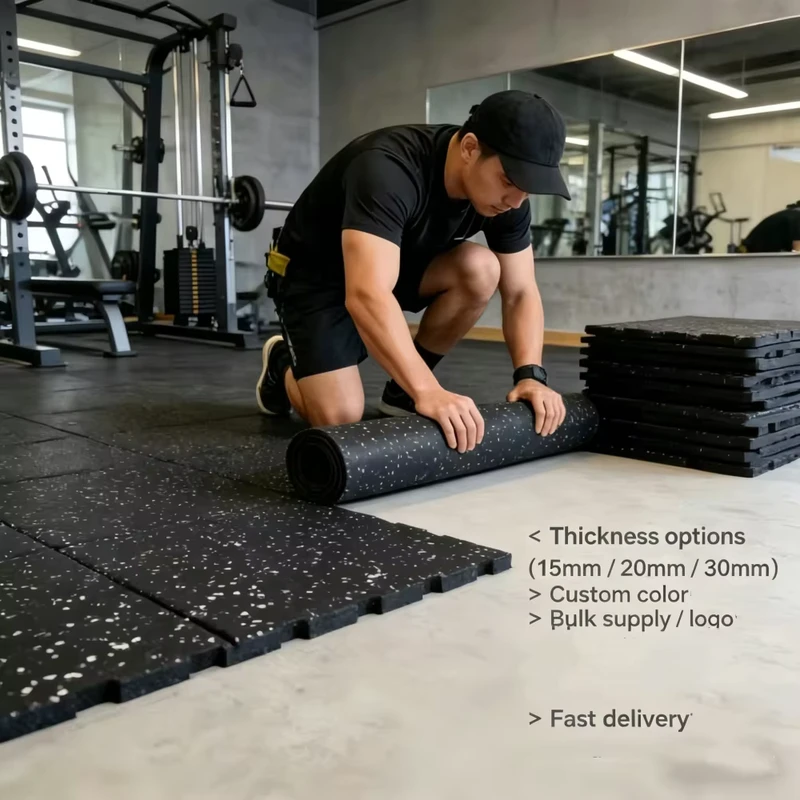 Non Slip Shock Absorbing Commercial Grade Gym Rubber Flooring Tiles Heavy Duty Noise Reduction Floor Mats for Fitness Center