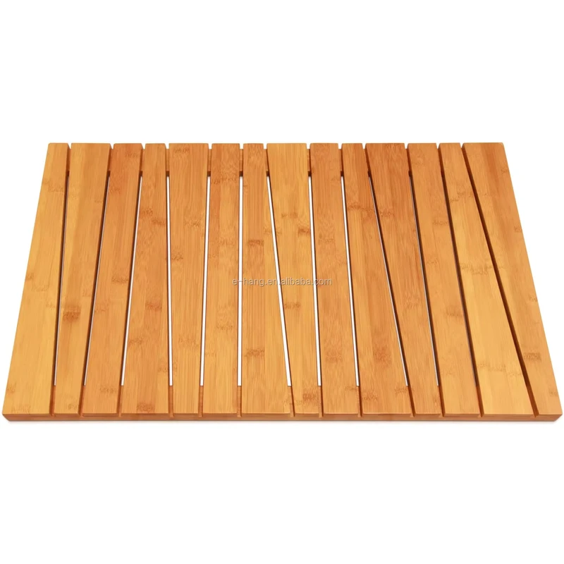 OEM 100% Natural Bamboo Deluxe Shower Floor and Bath Mat Skid Resistant Heavy Duty natural bamboo wood bath mat