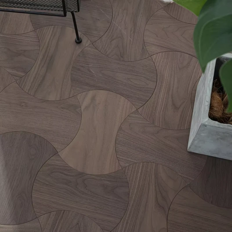Oak Engineered Wood Flooring Modern Click Lock Brushed Surface Geometric Patterns for Living Room Kitchen Gym