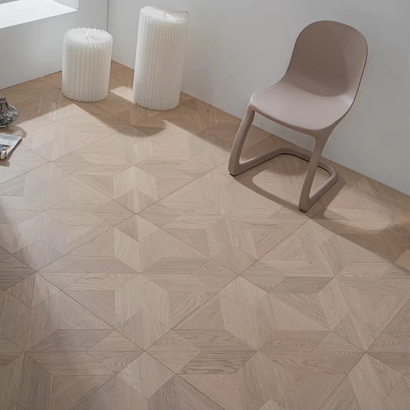 Oak Parquet Engineered Laminate Wood Flooring Milky White Brushed Modern Design Click Lock Installation Living Room 5 Year