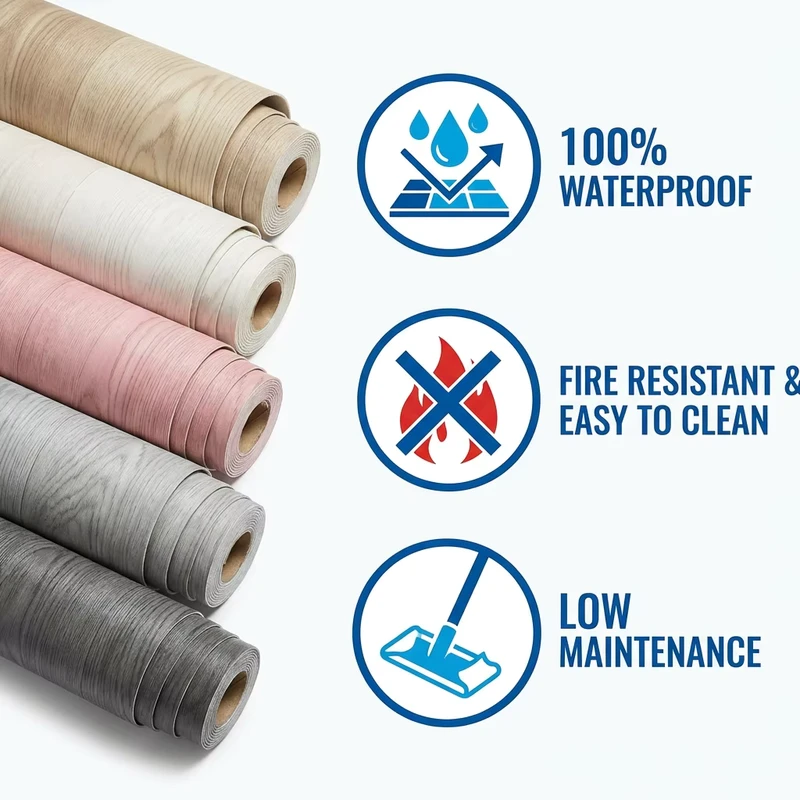 Office PVC Wood Flooring Waterproof Non Slip Plastic PVC Linoleum Vinyl Flooring
