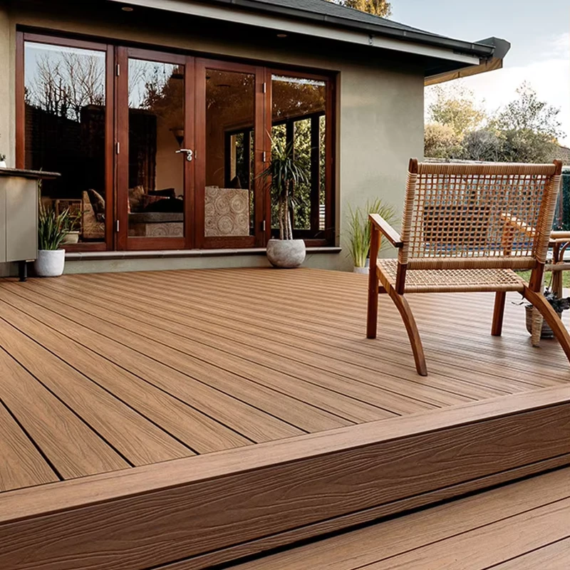 Outdoor 23mm Thickness 3D Coextrusion Natural Wood Grain Engineered Flooring Deck Hollow Decking