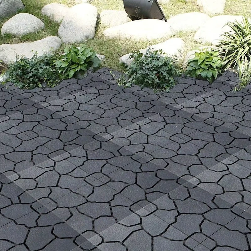 Outdoor Interlocking Plastic Decking Tile DIY PP Flooring Tiles in Stone Grey