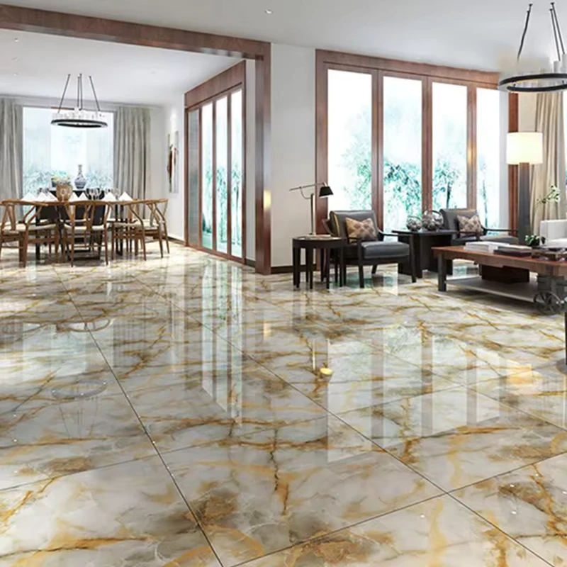 Porcelain Polished Glossy Firebrick Design Modern Room Floor Tile 600x600mm Interior Use Non Slip