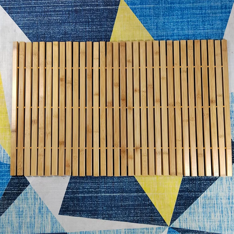 Rectangular Bamboo Bath Mat with 80*50cm Non Slip and Slatted Folding Duck Board Floor Shower Bath Mat