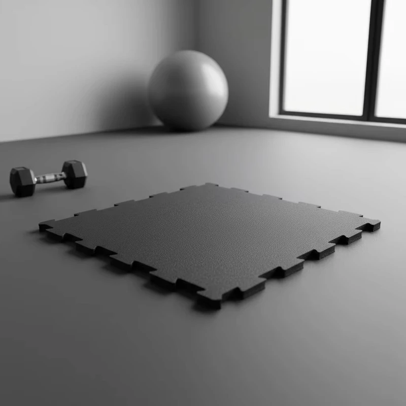 Recycled EPDM Rubber Fitness Mat Interlocking Tiles Textured Bottom Fine Top Layer Non-Slip Shock 15mm Protective Flooring