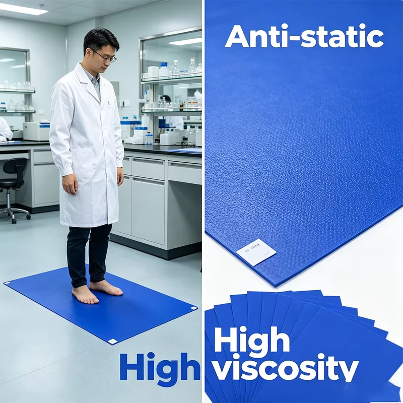 Reinforced Edge Blue PE Sticky Floor Mat With Anti Static Properties Custom Branding for Food Processing Plant and Workshop