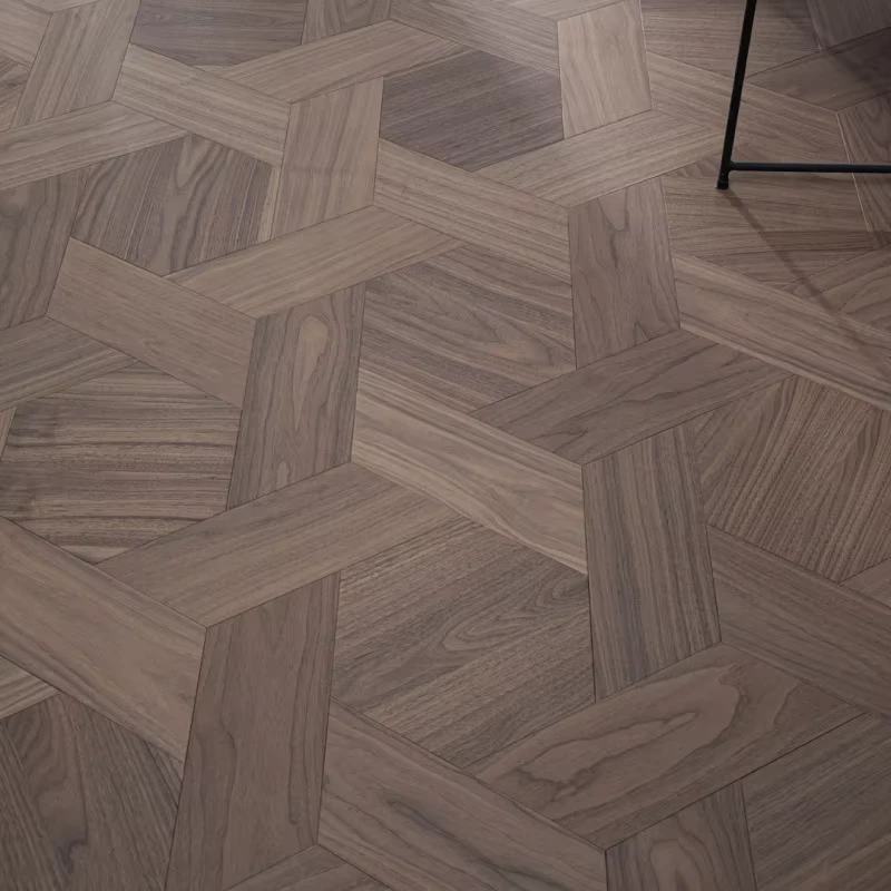 Signature Chinese Knot shaped Patterned Multi layer Solid Composite Wood Flooring Irregular Natural Black Walnut Wooden Floors
