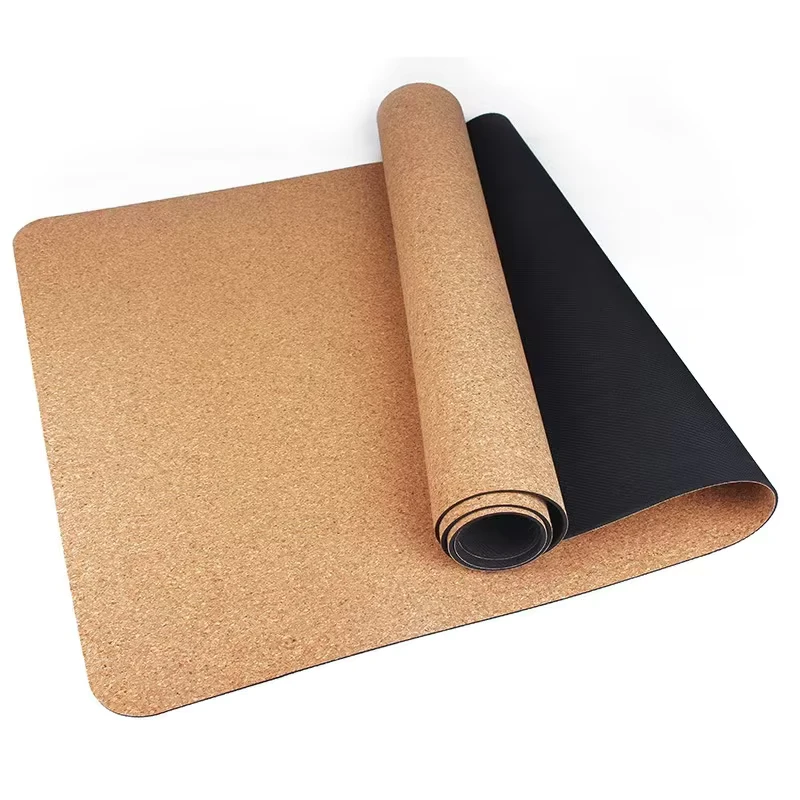 Soft Cork Yoga Mats and Thick Wide Natural Rubber Gymnastic Mats with Printed Body Position Lines for Ladies Home Use