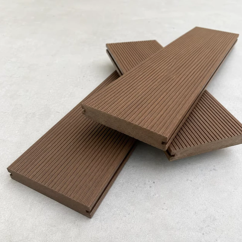 Solid WPC Decking Board Modern Dual Tone Wood Grain Anti Slip Waterproof UV Resistant Eco Friendly Interlocking Outdoor Garden