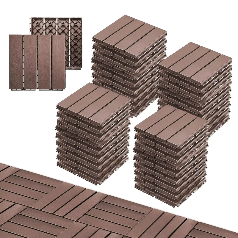 Square Anti Slip Interlock Plastic Deck Tiles Wood Grain Outdoor Patio Garden Floor Tiles