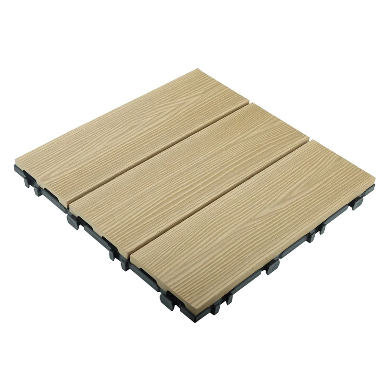Terrace Decoration 3D Embossed Deck Tiles Water Proof WPC DIY Decking Tiles Composite Wood Click Tiles XF C055