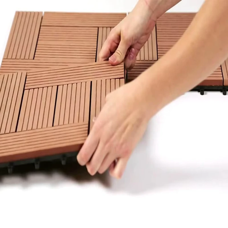 Terrace Straight Grooves Water proof WPC DIY Decking Tiles Composite Wood Click Tiles