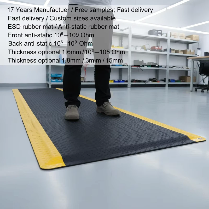 Thickness 15mm 17mm 1200*600mm Antistatic Industrial Grounding Cord PVC Rubber Anti fatigue Anti static ESD Floor Mat Kits