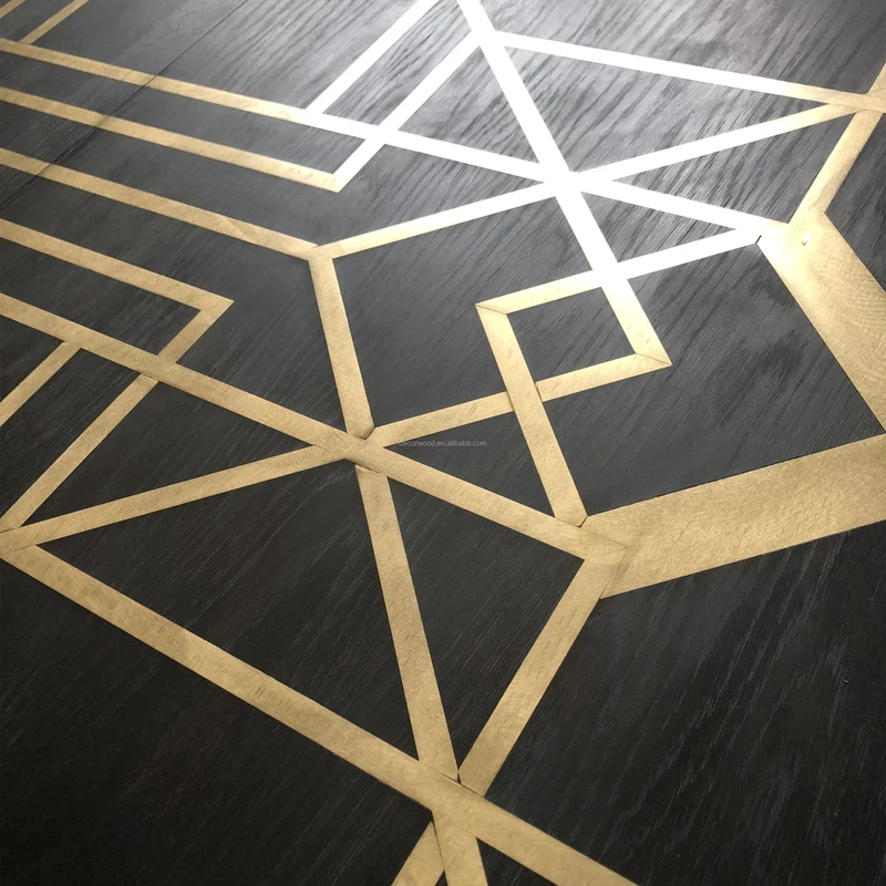 Top Quality Engineered Woodfloor Modern Black Metal Brass Inlays Parket Floor Wood