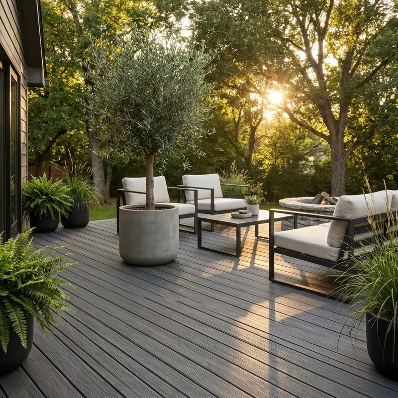 Traditional 3D Embossed WPC Decking Boards Waterproof Anti Slip Interlocking Deck Construction for Gardens Outdoor
