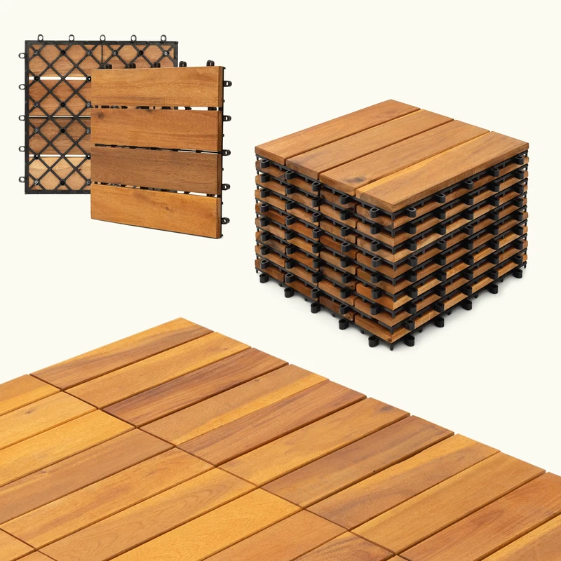 US Free Freight Weatherproof Solid Acacia Wood Brown Interlocking Flooring Deck Tiles for Outdoor Patio Garden