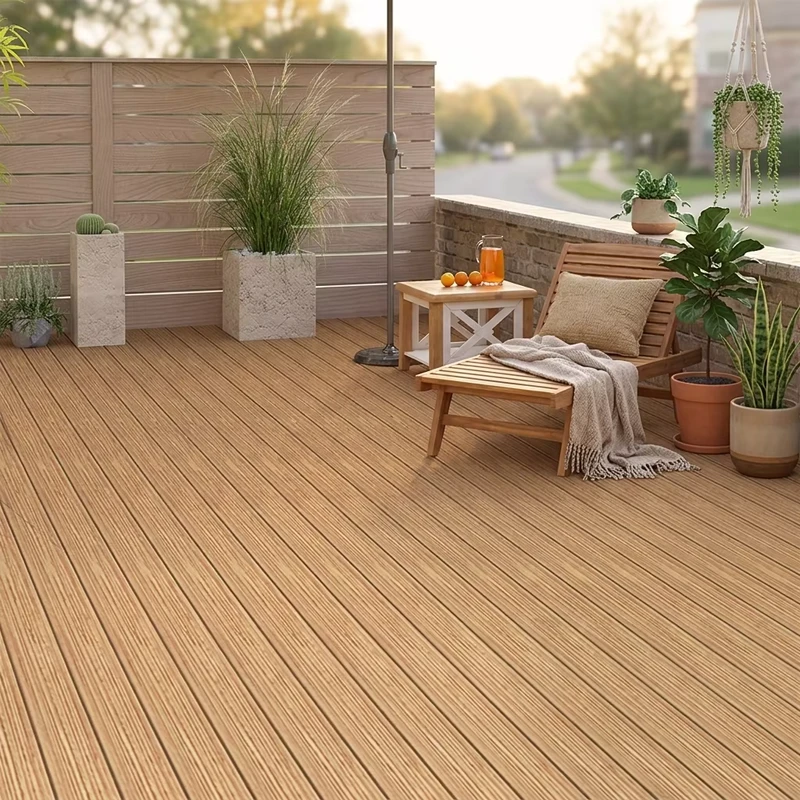 Wpc Decking Boards Waterproof Wood Grain Composite Interlocking Deck Tile Solid Outdoor Wpc Flooring Exterior for Balcony Garden